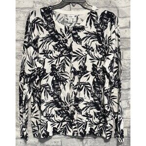 Old Navy Button Front Cardigan Womens XXL  White Black Floral Vneck